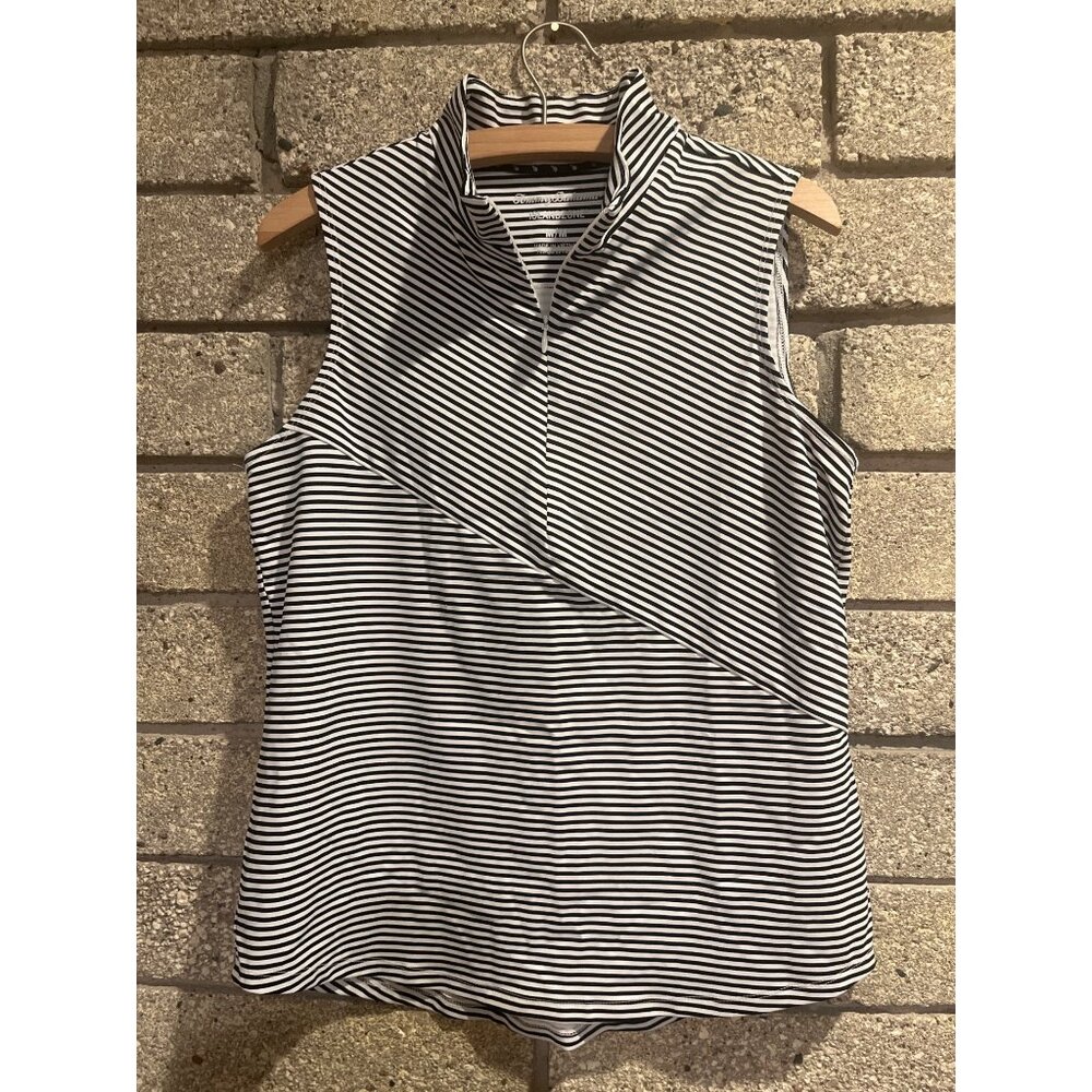 Tommy Bahama IslandZone Black & White Striped Sleeveless Mock Neck Top M